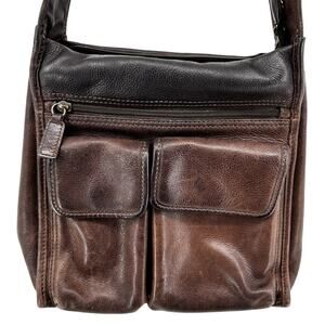 Vintage Fossil Crossbody Bag Handbag 75082 Multi-Compartment Brown Leather OS